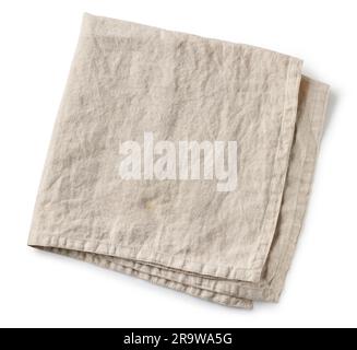 folded linen napkin isolated on white background, top view Stock Photo