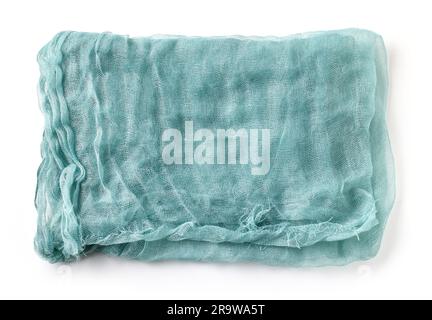 folded blue cotton napkin isolated on white background, top view Stock Photo