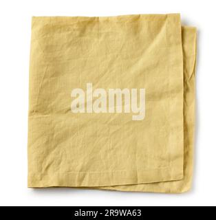 folded yellow cotton napkin isolated on white background, top view Stock Photo