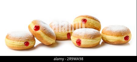 freshly baked jelly donuts isolated on white background Stock Photo