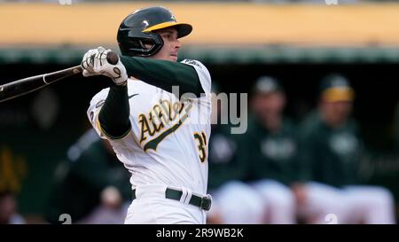 Oakland Athletics' JJ Bleday during a baseball game against the Houston  Astros in Oakland, Calif., Saturday, July 22, 2023. (AP Photo/Jeff Chiu  Stock Photo - Alamy