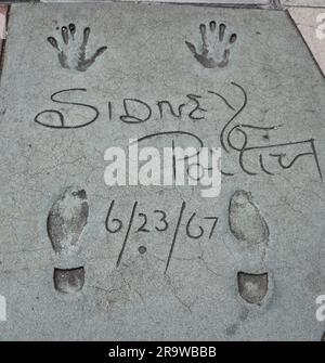 Autograph hand footprints of Sidney Poitier dated June 23 1967 in front of the TCL Chinese Theatre Hollywood Boulevard Los Angeles California USA Stock Photo