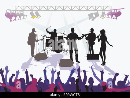 Music group on the stage illustration Stock Vector