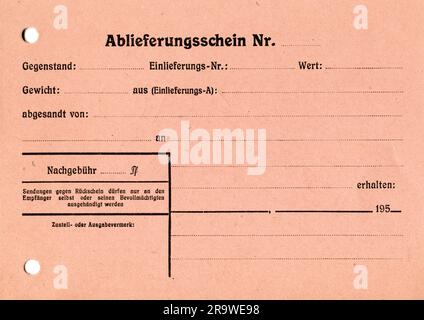 mail, form, German Federal Post Office, delivery order, 1953, ADDITIONAL-RIGHTS-CLEARANCE-INFO-NOT-AVAILABLE Stock Photo