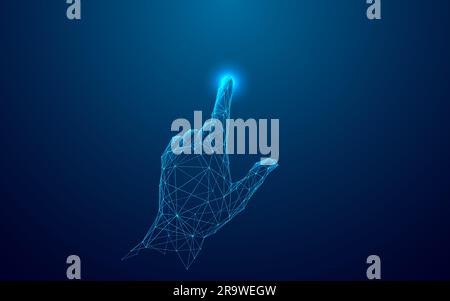 Abstract Digital Human Hand Touching on Glowing Dot. Stock Vector