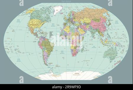 World Map Political Turkish Language Version Winkel-Tripel projection Stock Vector