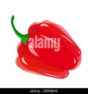 Red bell bell pepper in watercolor imitation with green tail on white background. Vector. Stock Vector
