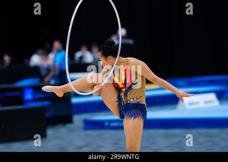 Gold Coast, Australia. 19th May, 2023. New Zealand's Senior International Rhythmic Gymnast, Kezia Ho, is performing with a hoop during 2023 Australian Gymnastics Championships. Day 1 of the Australian Gymnastics Championship 2023, Gold Coast, Australia. Senior International Rhythmic Gymnastics session of the competition. (Photo by Alexander Bogatyrev/SOPA Images/Sipa USA) Credit: Sipa USA/Alamy Live News Stock Photo