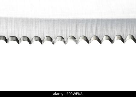 Macro of the blade of a stainless steak knife with sharp teeth Stock Photo