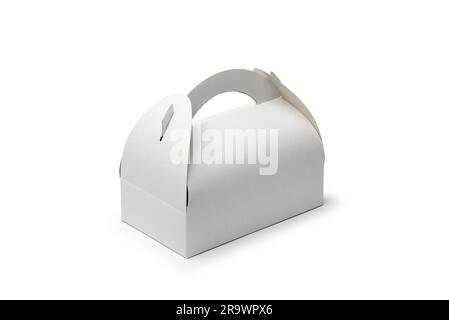 A closed cardboard pastry box isolated on white background. The box can be used to transport cakes and cookies too Stock Photo