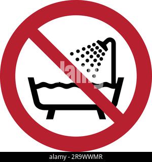 ISO 7010 P026 – Do not use this device in a bathtub, shower or water-filled reservoir. Do not use this device in a bathtub, shower, or water-filled re Stock Vector
