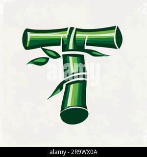 green bamboo letter T logo icon on a white background Stock Vector