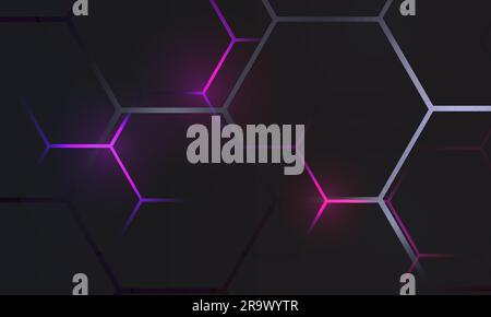 Dark hexagon gaming abstract vector background with pink colored bright ...
