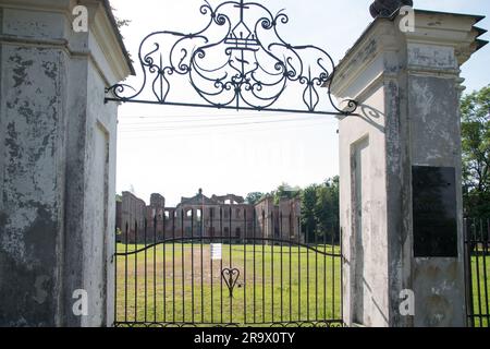 Ruins of the late Baroque Finckenstein Palace in Kamieniec, Poland, built in XVIII century for Finck von Finckenstein noble family, called the East Pr Stock Photo