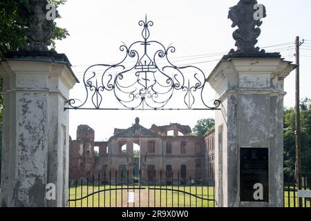 Ruins of the late Baroque Finckenstein Palace in Kamieniec, Poland, built in XVIII century for Finck von Finckenstein noble family, called the East Pr Stock Photo