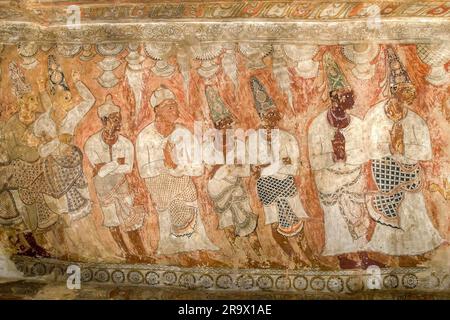 Lepakshi Temple has a colossal painting of Veerabhadra in the central hall, Lepakshi, Andhra Pradesh, India Stock Photo