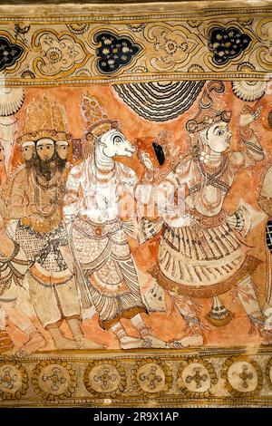 Lepakshi Temple has a colossal painting of Veerabhadra in the central hall, Lepakshi, Andhra Pradesh, India Stock Photo