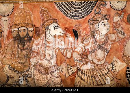 Lepakshi Temple has a colossal painting of Veerabhadra in the central hall, Lepakshi, Andhra Pradesh, India Stock Photo