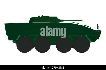 Green polygonal Armored troop carrier. Military machinery drawing vector illustration. BTR 3D. Stock Vector