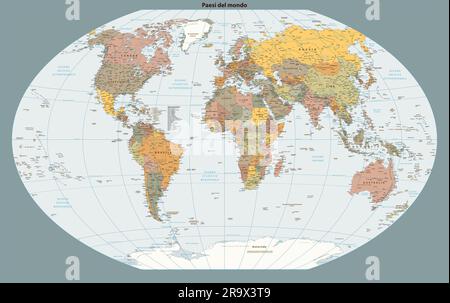 Vector world map. Winkel tripel projection. Plain world geographical ...