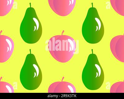 Peaches and whole papaya seamless pattern. Fruit exotic pattern with gradient peaches, papaya with light reflection in 3d. Design for print, banners a Stock Vector