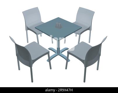 Polygonal Modern round table with chairs. Vector illustration. Vector art polygonal of a dining table with chairs. 3D. Stock Vector