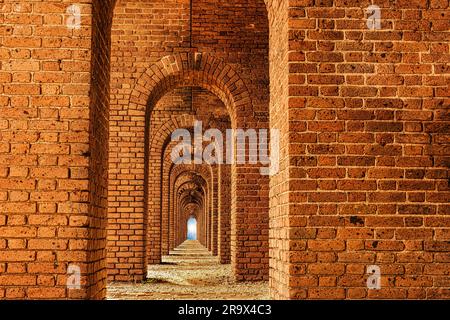 The brick arches within Fort Jefferson at Dry Tortugas National Park near Key West, Florida. Stock Photo