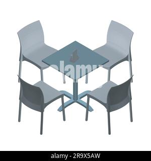 Polygonal Modern round table with chairs. Vector illustration. Vector art polygonal of a dining table with chairs. 3D. Stock Vector