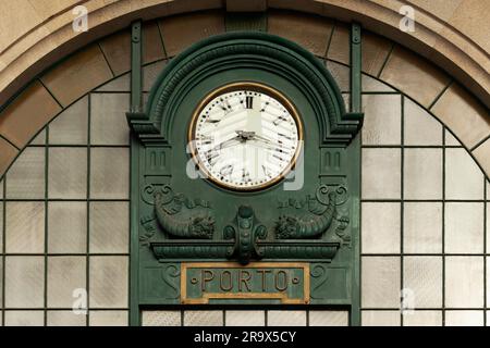 Historic station clock at Porto Sao Bento station, Porto, Portugal Stock Photo