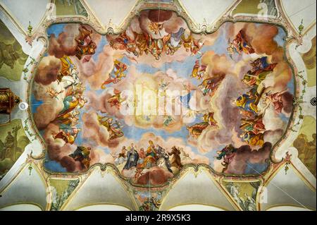 Ceiling fresco, Church of St. Sebastian, Untrasried, Allgaeu, Bavaria, Germany Stock Photo