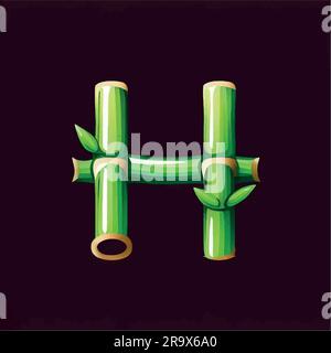 green bamboo letter H logo icon on a black background Stock Vector