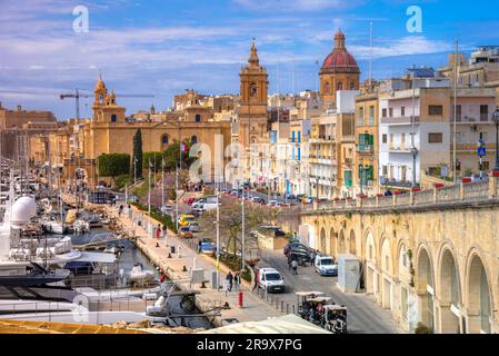 View of Birgu (Vittoriosa) from Valleta, Malta Stock Photo