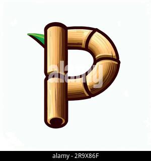 bamboo letter P logo icon on a white background Stock Vector