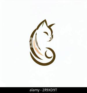 cat logo illustration in golden color Stock Vector