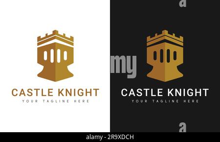 Golden Castle knight with shield logo design Castle Knight Logotype Warrior Icon Stock Vector