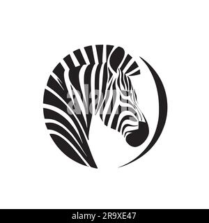 striped zebra logo illustration on white background. Zebra head logo design vector template. Zebra head logo. Stock Vector