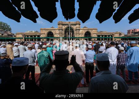 Ahmedabad, Gujarat, India. 29th June, 2023. Muslims offer ''˜namaz' on the occasion of the ''˜Eid al-Adha' festival, at Jama Masjid in Ahmedabad (Credit Image: © Saurabh Sirohiya/ZUMA Press Wire) EDITORIAL USAGE ONLY! Not for Commercial USAGE! Stock Photo