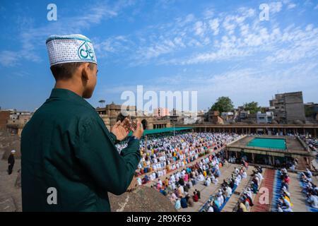 Ahmedabad, Gujarat, India. 29th June, 2023. Muslims offer ''˜namaz' on the occasion of the ''˜Eid al-Adha' festival, at Jama Masjid in Ahmedabad (Credit Image: © Saurabh Sirohiya/ZUMA Press Wire) EDITORIAL USAGE ONLY! Not for Commercial USAGE! Stock Photo