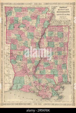 Johnson's Arkansas, Mississippi & Louisiana showing counties/parishes 1866 map Stock Photo