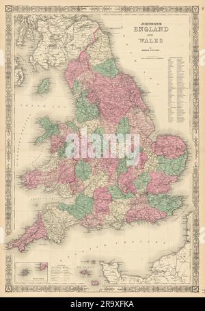 Johnson's England and Wales in counties 1866 old antique map plan chart Stock Photo