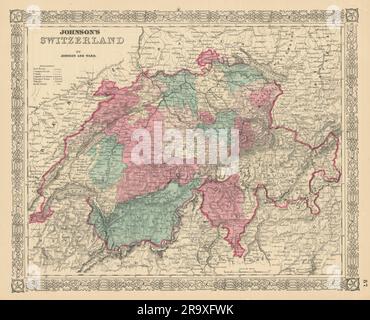 Johnson's Switzerland in cantons 1866 old antique vintage map plan chart Stock Photo