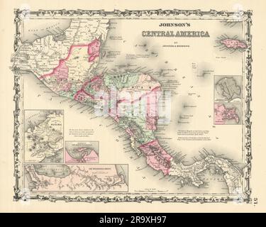 Johnson's Central America. Guatemala Honduras Nicaragua Costa Rica 1861 map Stock Photo