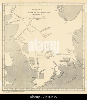 Raid on the Yorkshire Coast, 16th December 1914. First World War. 1921 old map Stock Photo
