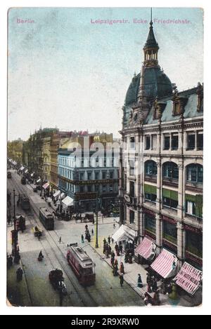 Germany, Berlin - Circa 1906: Vintage postcard, hand-tinted photograph printed in 1906, Germany. Retro image of street in Berlin Stock Photo