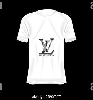 Louis Vuitton logo T-shirt mockup in blue colors. Mockup of