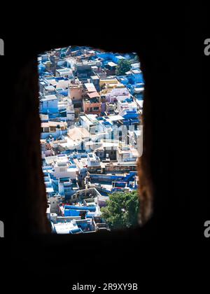 View of Jodhpur city with vivid blue-painted houses window of Mehrangharh fort Stock Photo