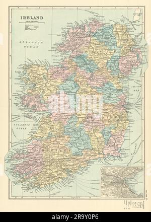 Old Map Inset IRELAND in counties. Dublin inset. Antique map by GW BACON 1895 old ...