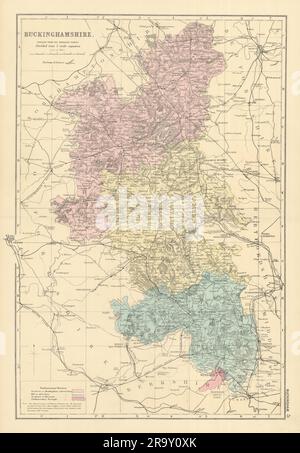 BUCKINGHAMSHIRE antique county map by GW BACON 1898 old plan chart ...