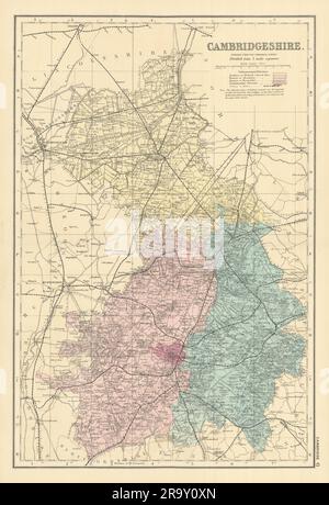 CAMBRIDGESHIRE antique county map by GW BACON 1891 old plan chart Stock Photo