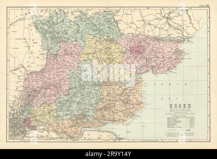 ESSEX antique county map by GW BACON 1895 old vintage plan chart Stock ...